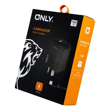 CARGADOR ONLY 220V MOD06 - 4.4A - 1USB + CABLE TIPO C NEGRO - Image 1