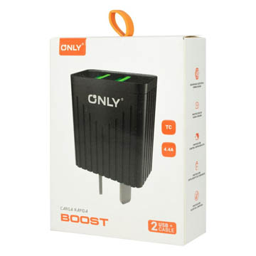1731132128942ONLY_BOOST_TC_NEGRO.jpg CARGADOR ONLY BOOST 4.4A - 2USB + CABLE TIPO C NEGRO - Image 1